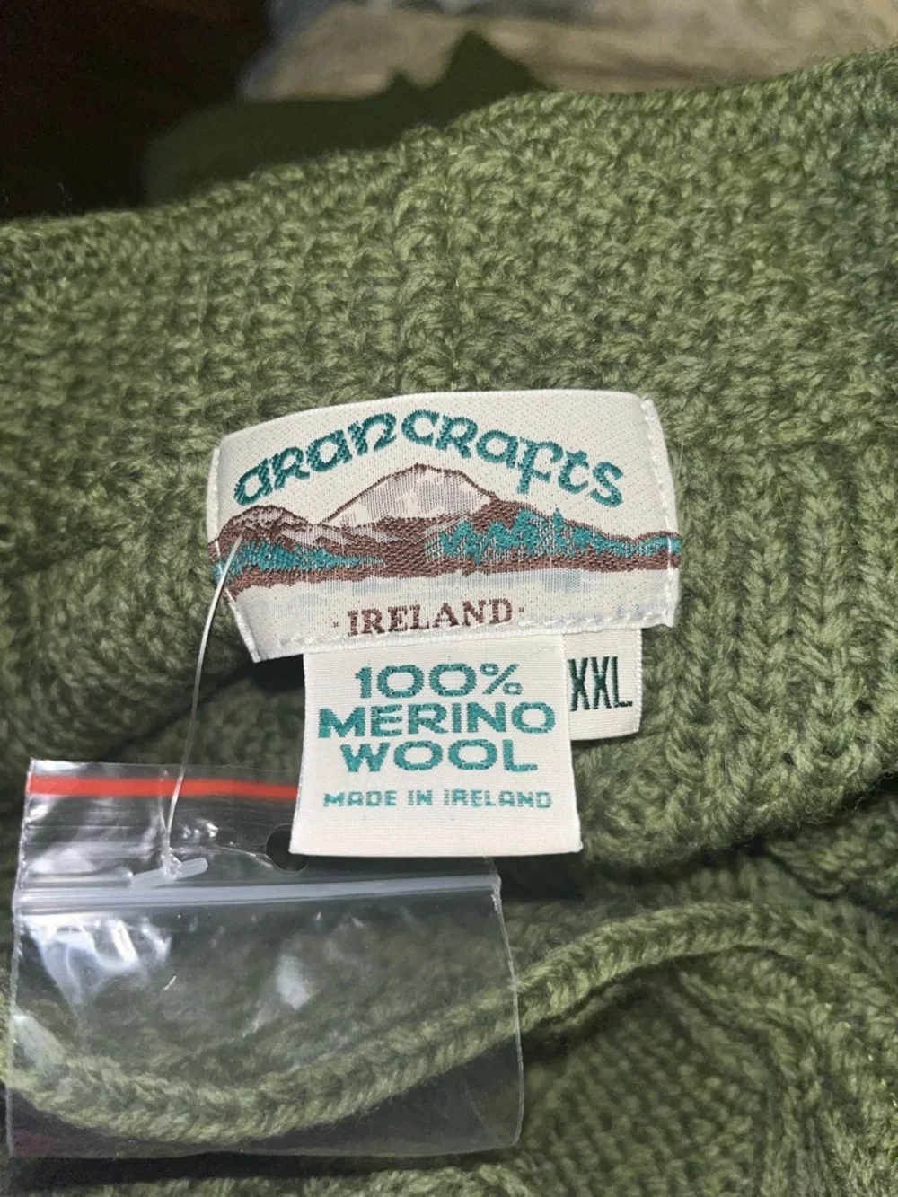 Aran Crafts XXL Olive Green Irish Cable Knit Button Coat Cardigan